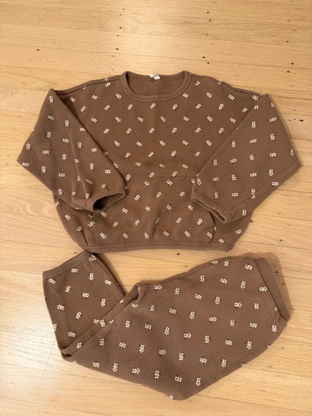 Quincy Mae cocoa floral Waffle Knit Top and pants set